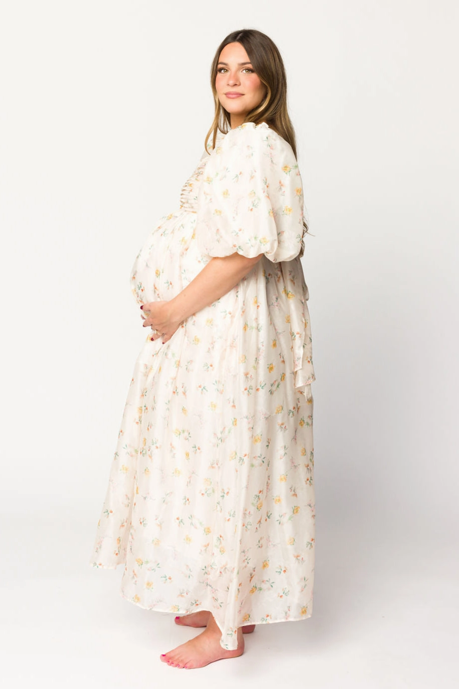 Melody Maxi Dress with Pleats and Bow Detail in Yellow Rose Floral - Bump Friendly & Inclusive Sizing (S-3XL) *Final-Sale*