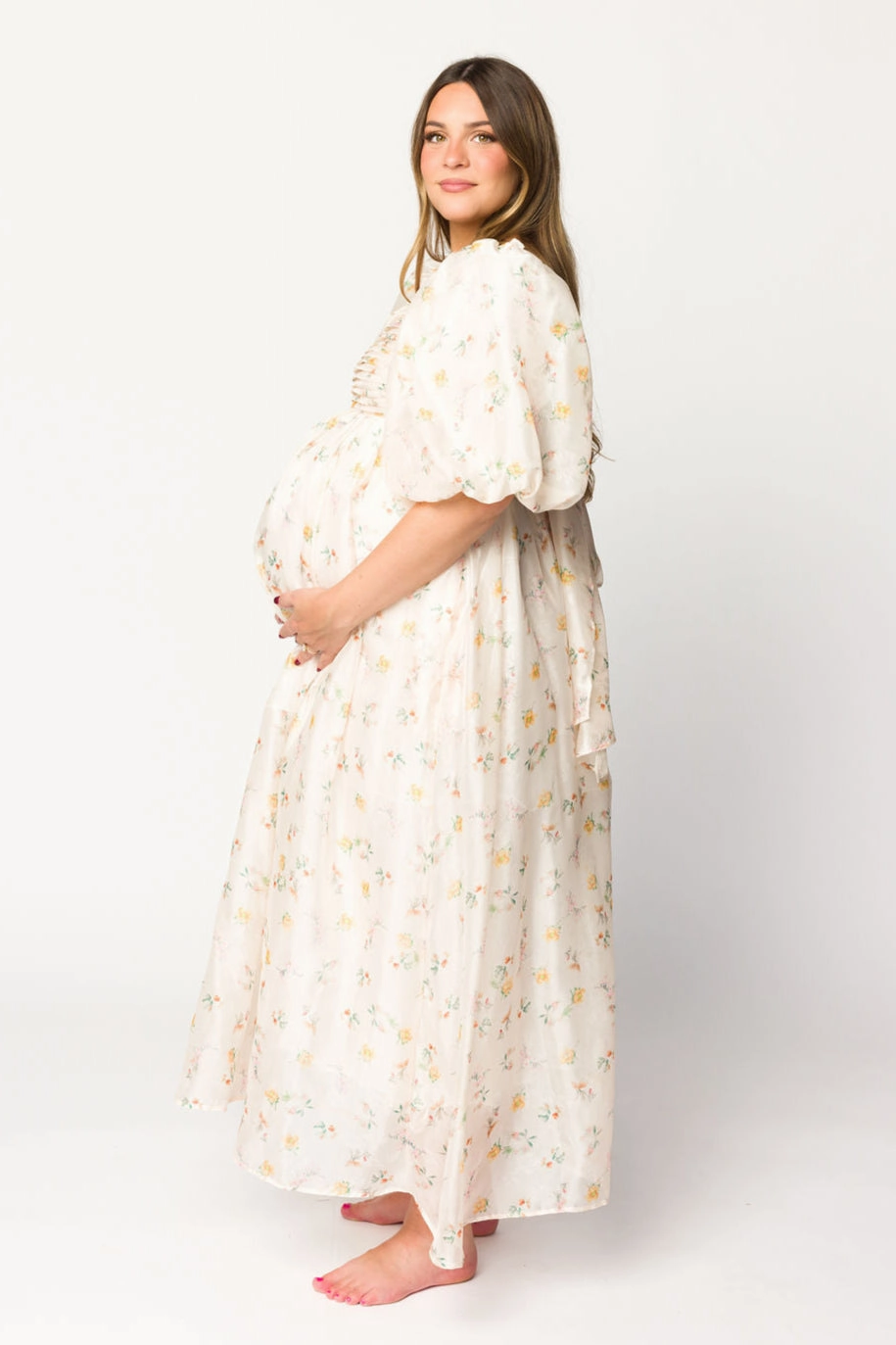 Melody Maxi Dress with Pleats and Bow Detail in Yellow Rose Floral - Bump Friendly & Inclusive Sizing (S-3XL) *Final-Sale*