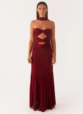 Melrose Satin Chiffon Maxi Dress - Deep Red Melrose Satin Chiffon Maxi Dress - Deep Red