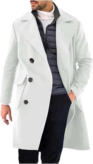 Men Trench Coats Long Winter Jackets Wool Blend Peacoats Double Breasted Jacket Trendy Notched Lapel Coat with Pocket