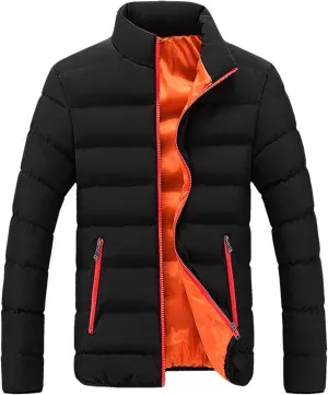 Men Winter Coat Thick Quilted Puffer Jacket Outdoor Ski Jacket Stand Collar Down Jacket Lightweight Packable Puffer Jacket
