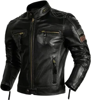 Mens Black Biker Leather Jacket for Men - Genuine Cowhide Multi-Zipper Perfect for Moto Riders Enthusiasts