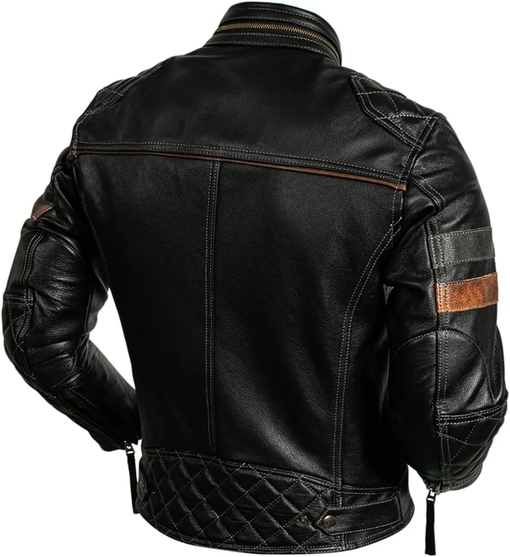 Mens Black Biker Leather Jacket for Men - Genuine Cowhide Multi-Zipper Perfect for Moto Riders Enthusiasts