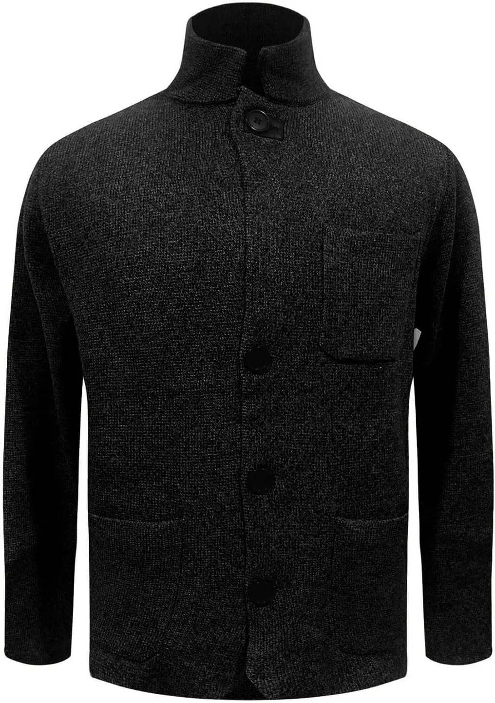 Men's Cardigan Sweater Mock Turtleneck Long Sleeve Button Down Cable Knit Sweaters Winter Thermal Fleece Jacket with Pockets