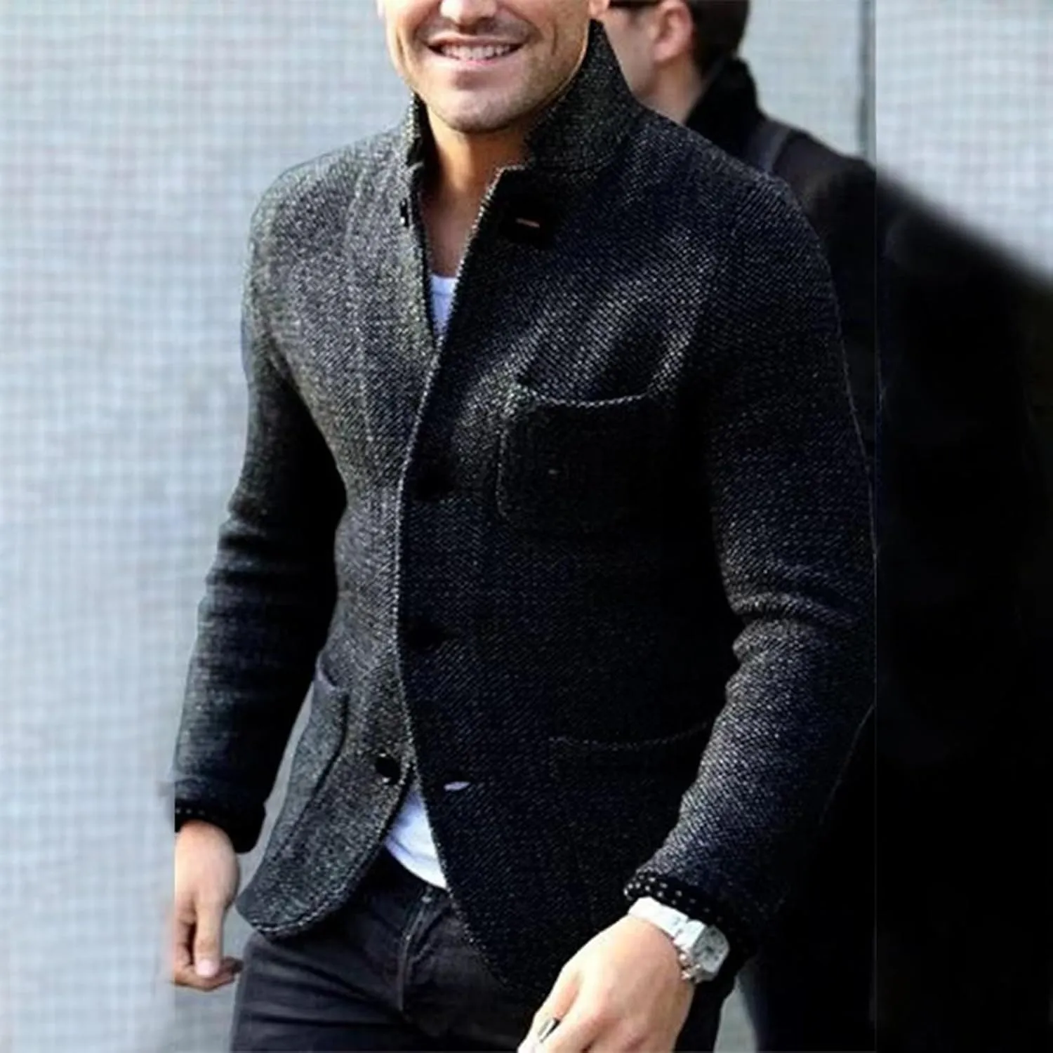 Men's Cardigan Sweater Mock Turtleneck Long Sleeve Button Down Cable Knit Sweaters Winter Thermal Fleece Jacket with Pockets