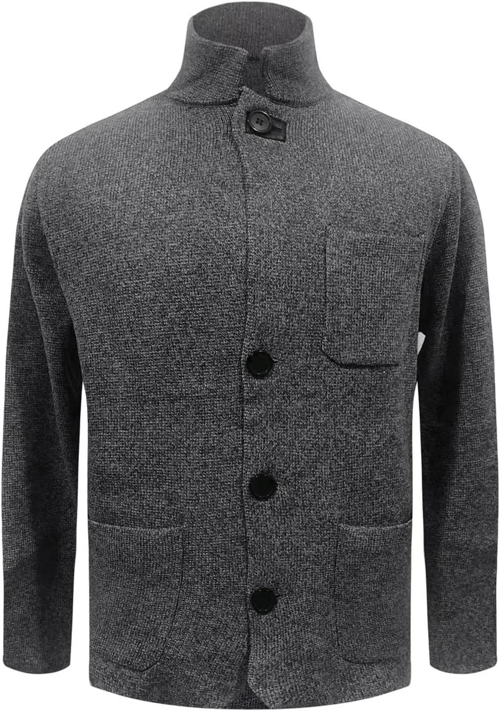 Men's Cardigan Sweater Mock Turtleneck Long Sleeve Button Down Cable Knit Sweaters Winter Thermal Fleece Jacket with Pockets