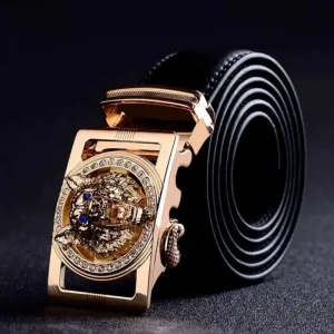 Men's Casual Leather Belt With Wolf Head Shaped Buckle