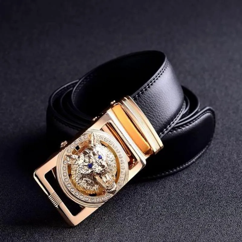 Men's Casual Leather Belt With Wolf Head Shaped Buckle