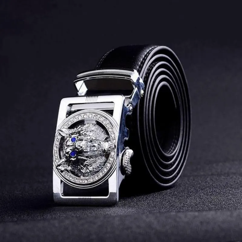Men's Casual Leather Belt With Wolf Head Shaped Buckle