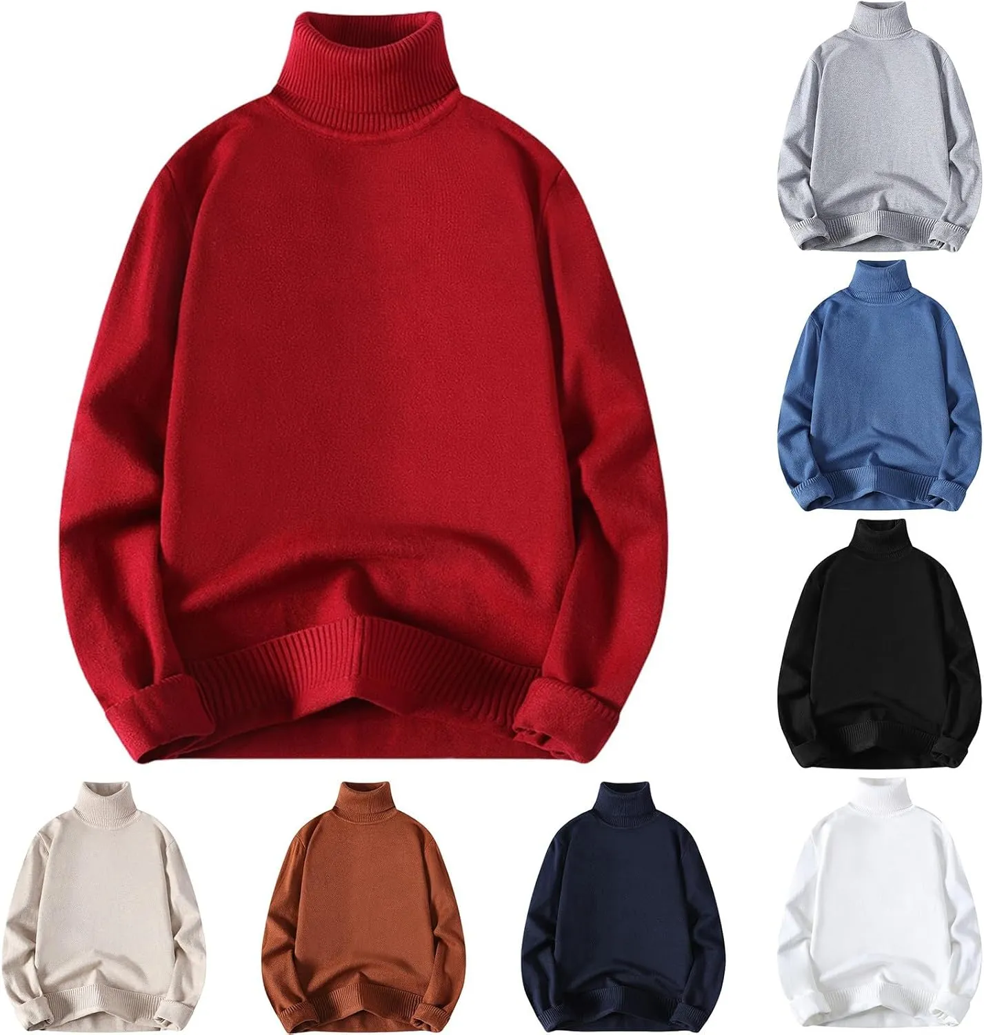 Men's Casual Sweater Knitted Turtleneck Pullover Long Sleeve Slim Solid Colour Sweater Soft Warm Fashion Top