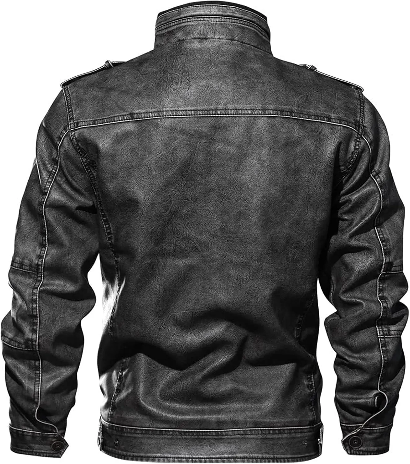Mens Classic Vintage PU Faux Leather Motorcycle Biker Bomber Jacket Casual Stand Collar Zip Up Winter Coat with Zipper Pocket