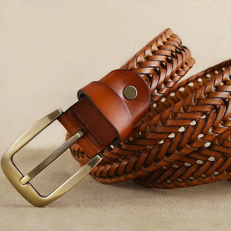 Men's Genuine Leather Braided Belt