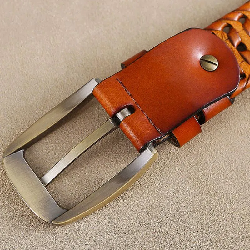Men's Genuine Leather Braided Belt