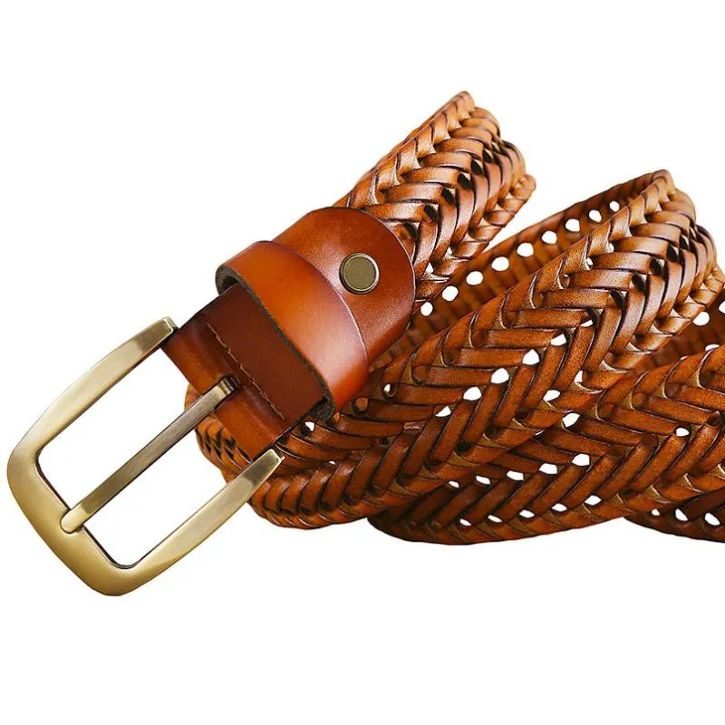 Men's Genuine Leather Braided Belt