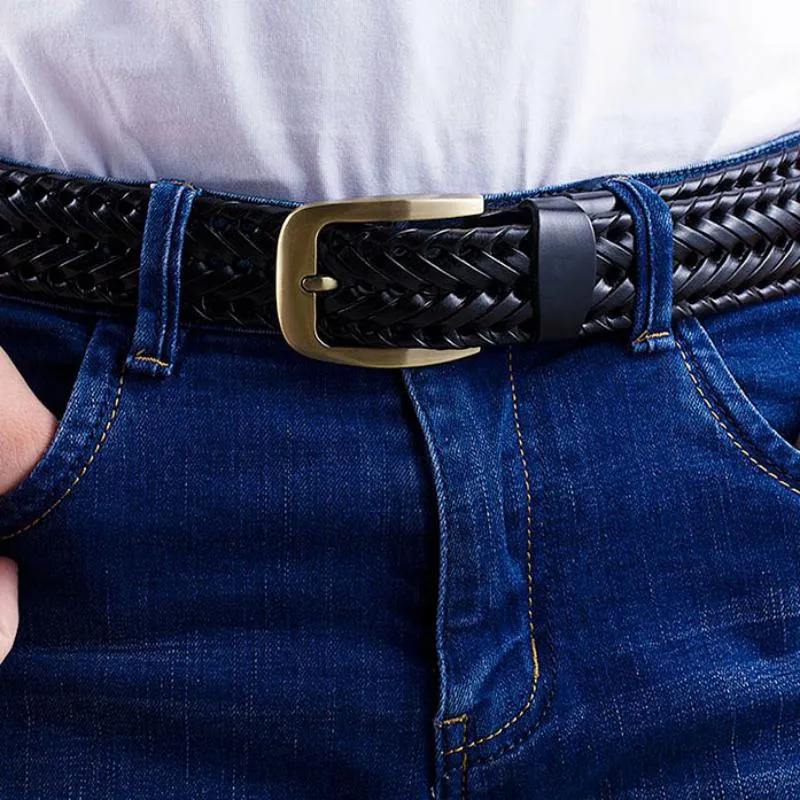 Men's Genuine Leather Braided Belt