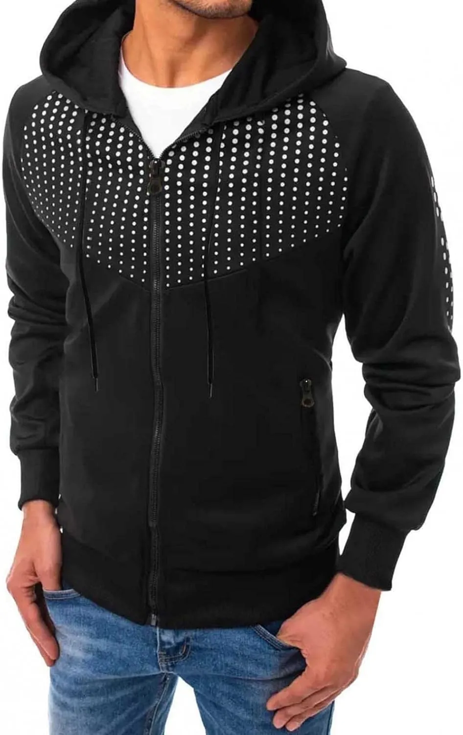 Mens Hoodies,Men's Slim Fit Long Sleeve Lightweight Zip-up Solid Hoodie with Kanga Pocket Hooded Sweatshirts Sweaters