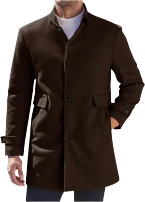 Men's Peacoats Winter Warm Jackets Wool Blend Trench Coats Trendy Single Breasted Overcoats Winter Coats with Pockets