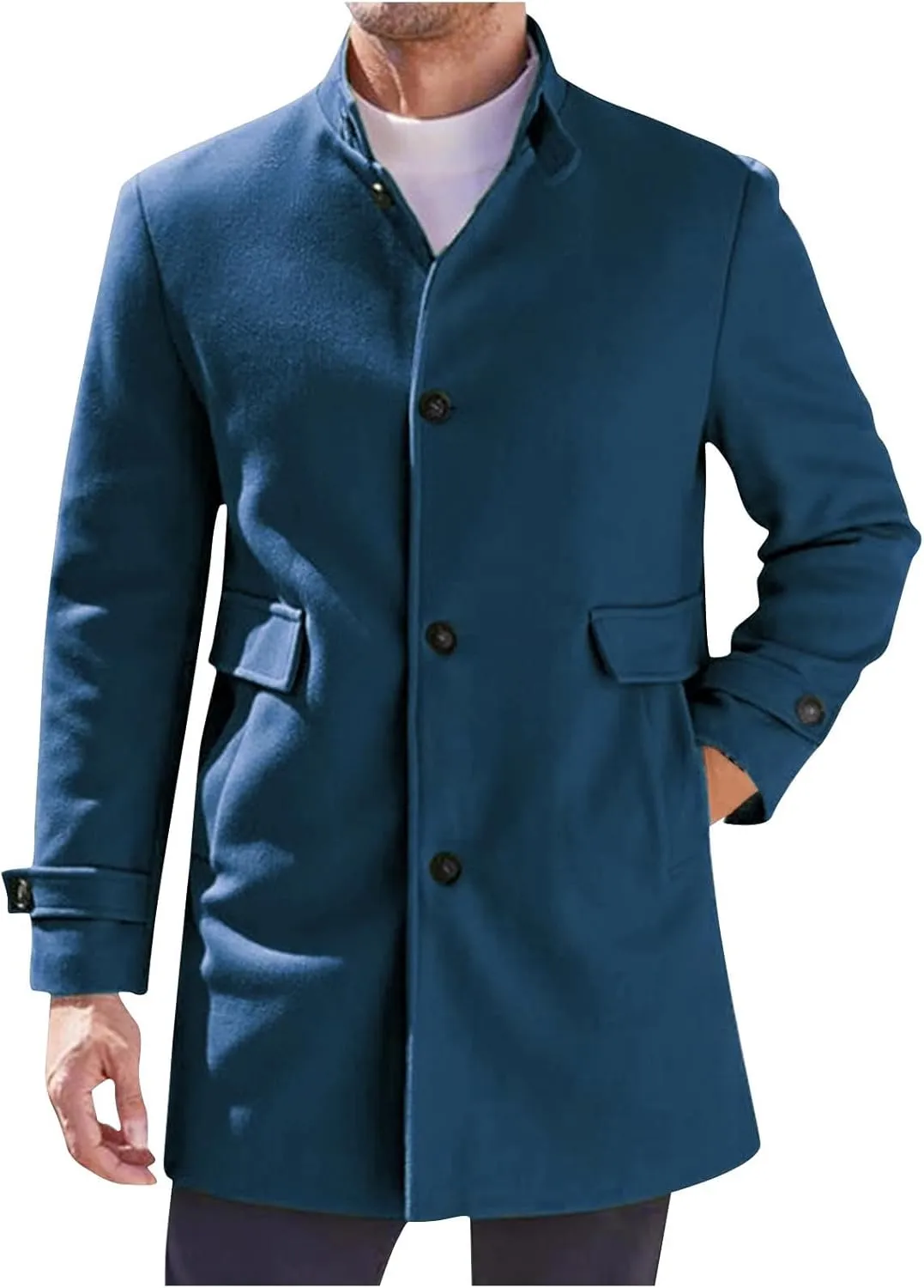 Men's Peacoats Winter Warm Jackets Wool Blend Trench Coats Trendy Single Breasted Overcoats Winter Coats with Pockets