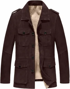 Mens Suede Jacket Vintage Faux Leather Jackets Button Down Winter Coats Sherpa Lined Truck Jacket Plus Size Outerwear