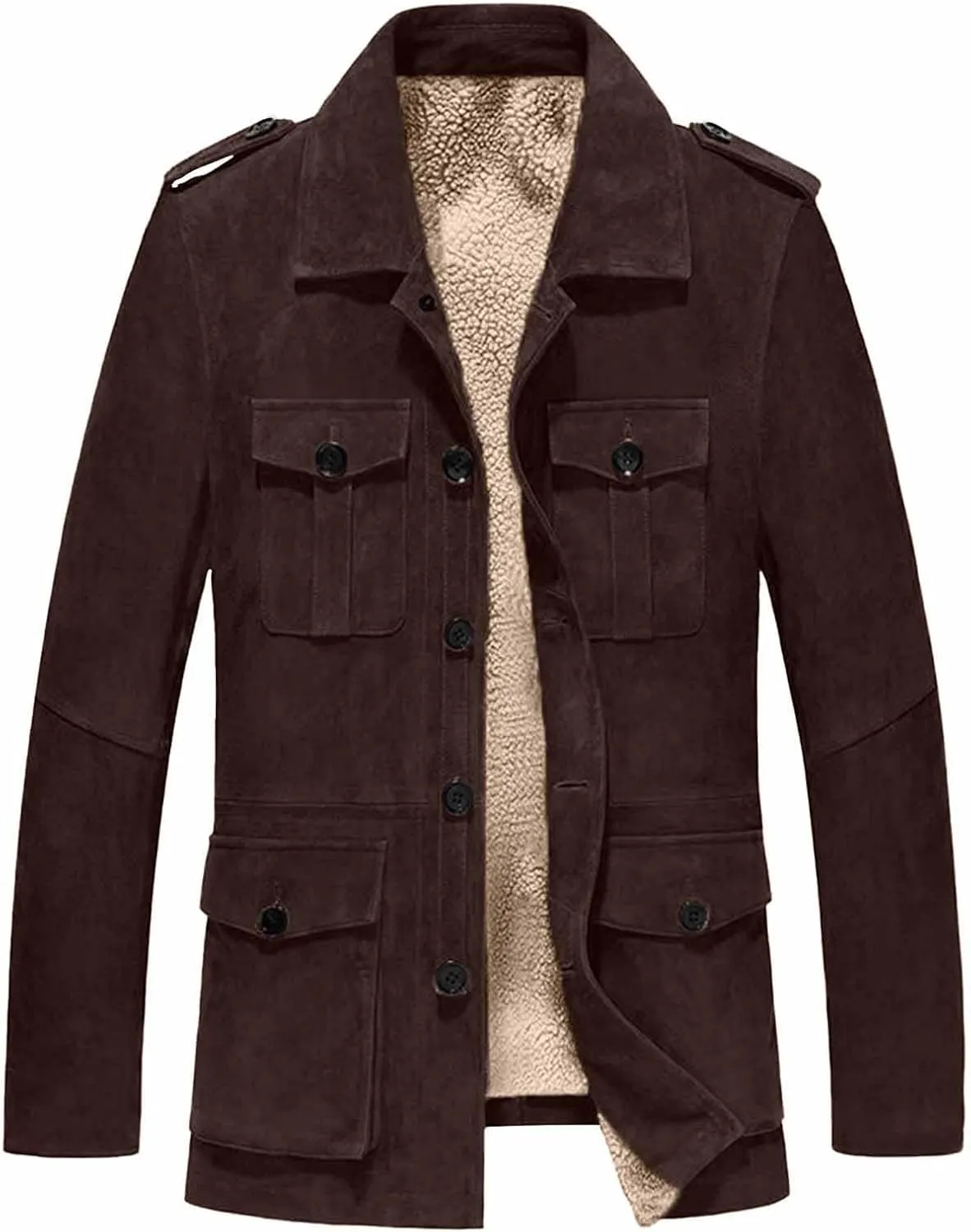 Mens Suede Jacket Vintage Faux Leather Jackets Button Down Winter Coats Sherpa Lined Truck Jacket Plus Size Outerwear