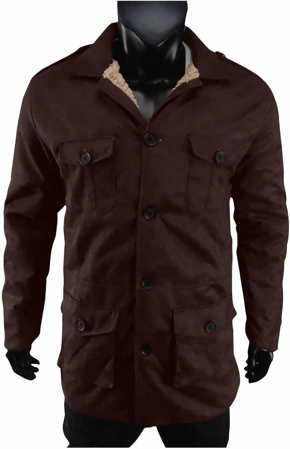 Mens Suede Jacket Vintage Faux Leather Jackets Button Down Winter Coats Sherpa Lined Truck Jacket Plus Size Outerwear
