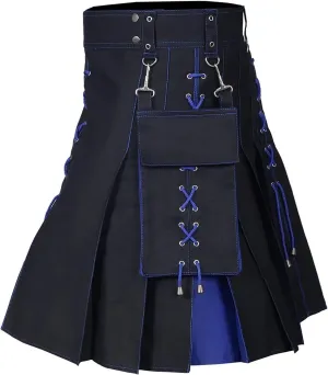 Mens Utility Kilt Pin Scottish Tartan Pleated Skirt Hybrid Royal Stewart Pockets Kilts Kilt Accessories for Men