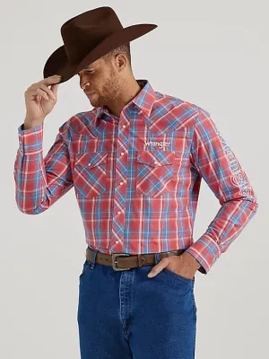 Men's Wrangler Classic Logo Plaid Long Sleeve Snap Shirt
