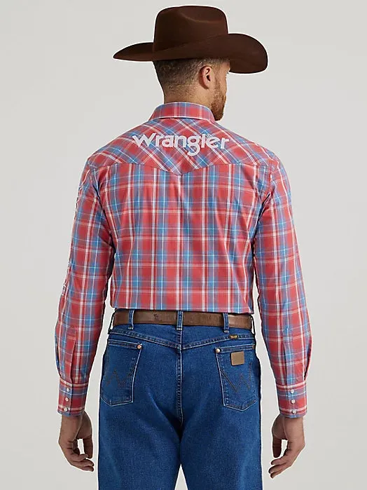 Men's Wrangler Classic Logo Plaid Long Sleeve Snap Shirt