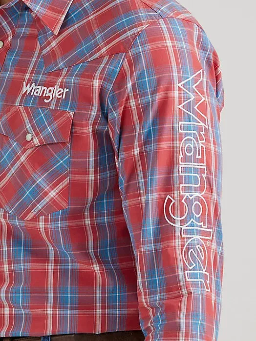 Men's Wrangler Classic Logo Plaid Long Sleeve Snap Shirt