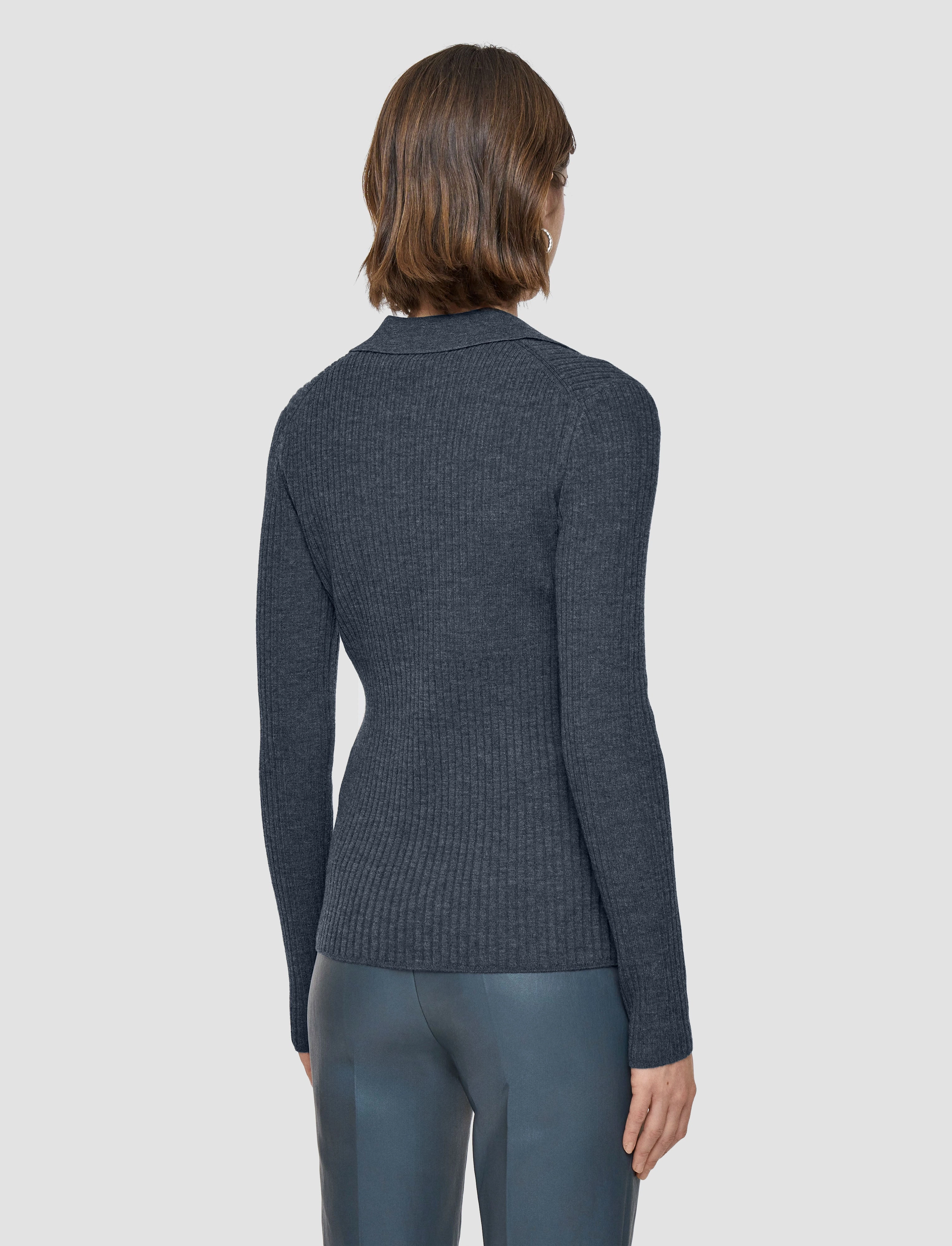 Merino Rib Knit Polo Top