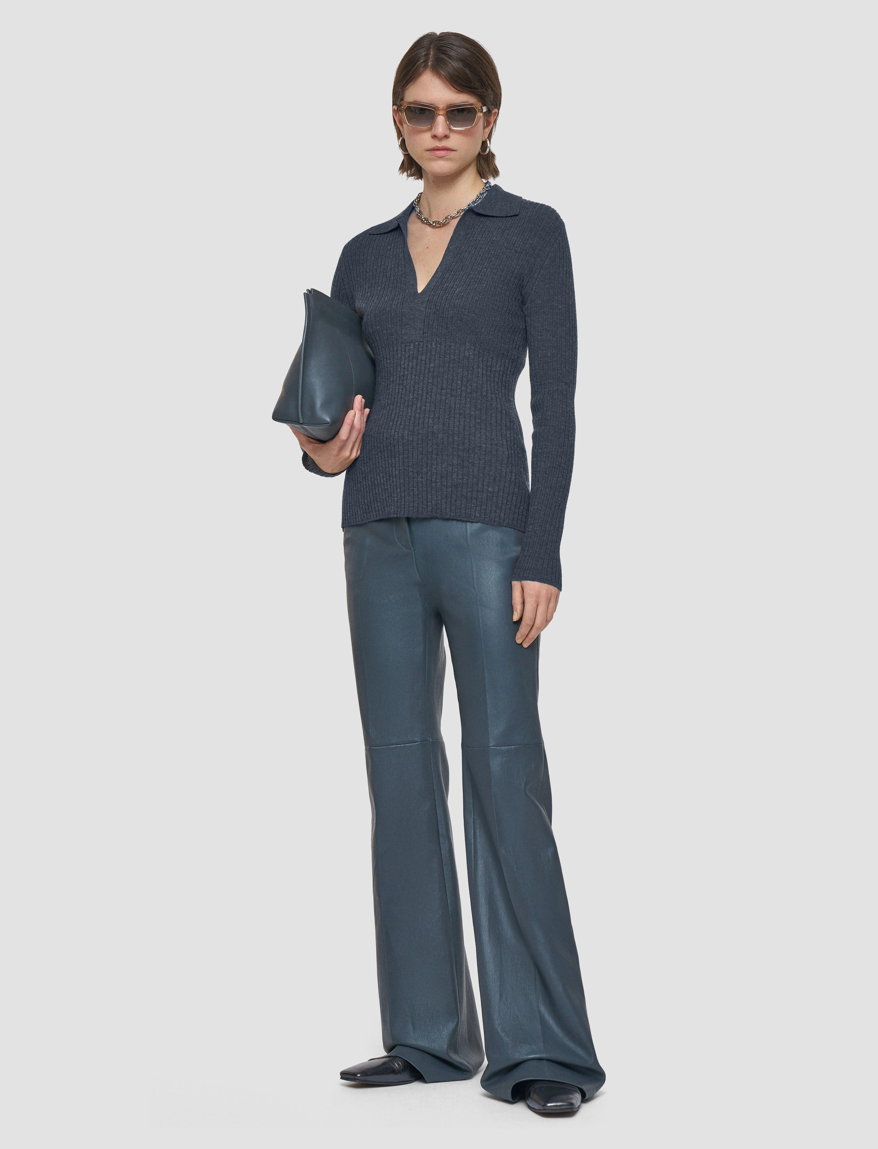 Merino Rib Knit Polo Top