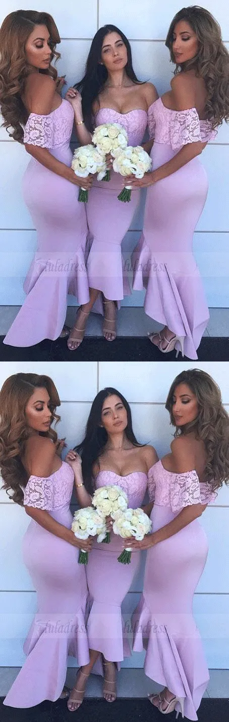 Mermaid Lilac Bridesmaid Dresses With Lace, Off-the-Shoulder Bridesmaid Dresses