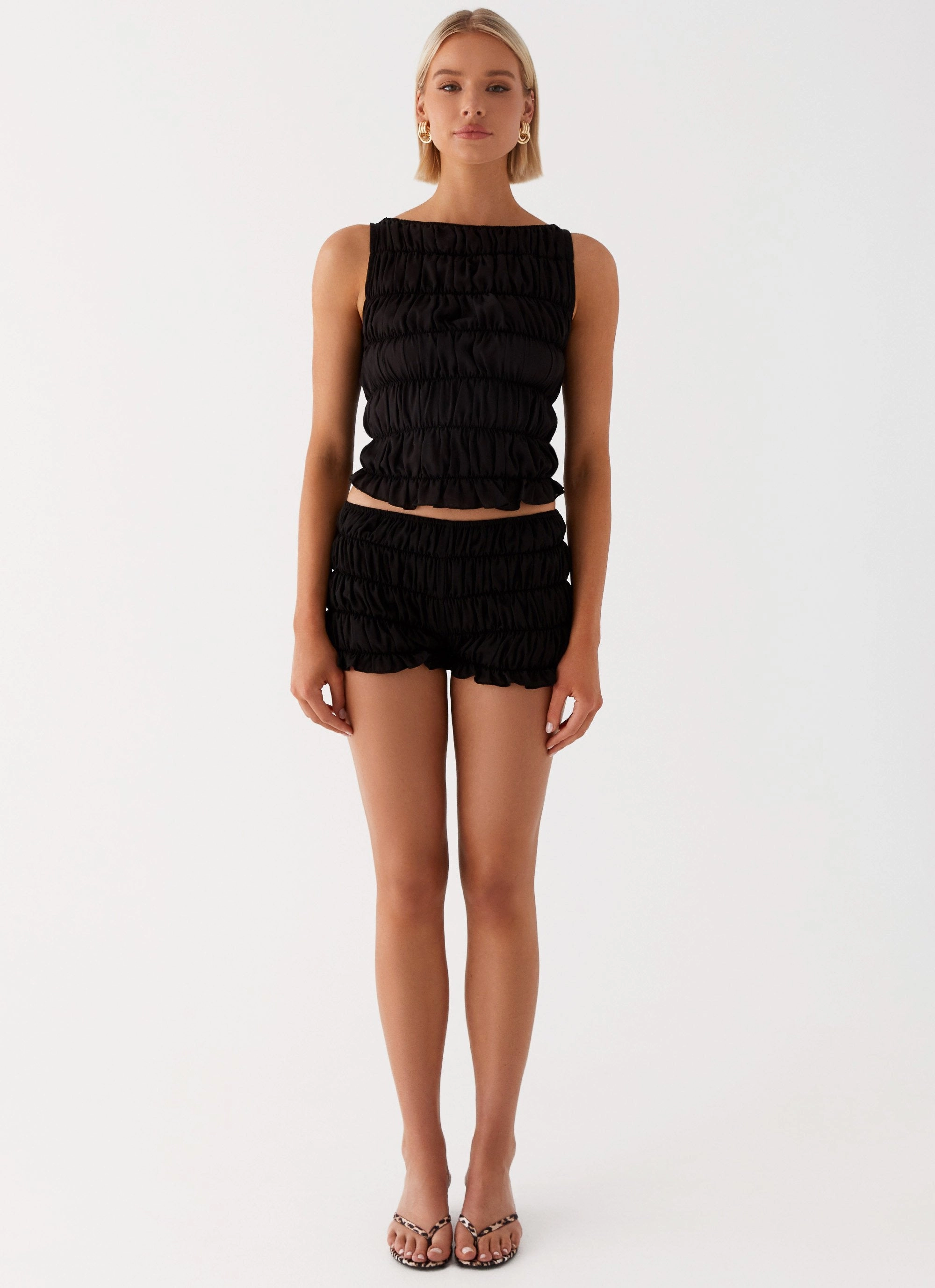 Messina Ruched Tank Top - Black