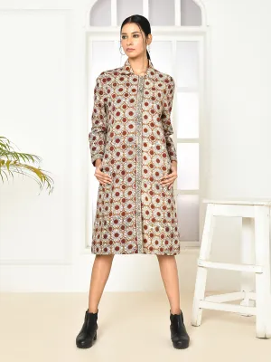Mia Pure Cotton Dabu Printed Women's Long Coat