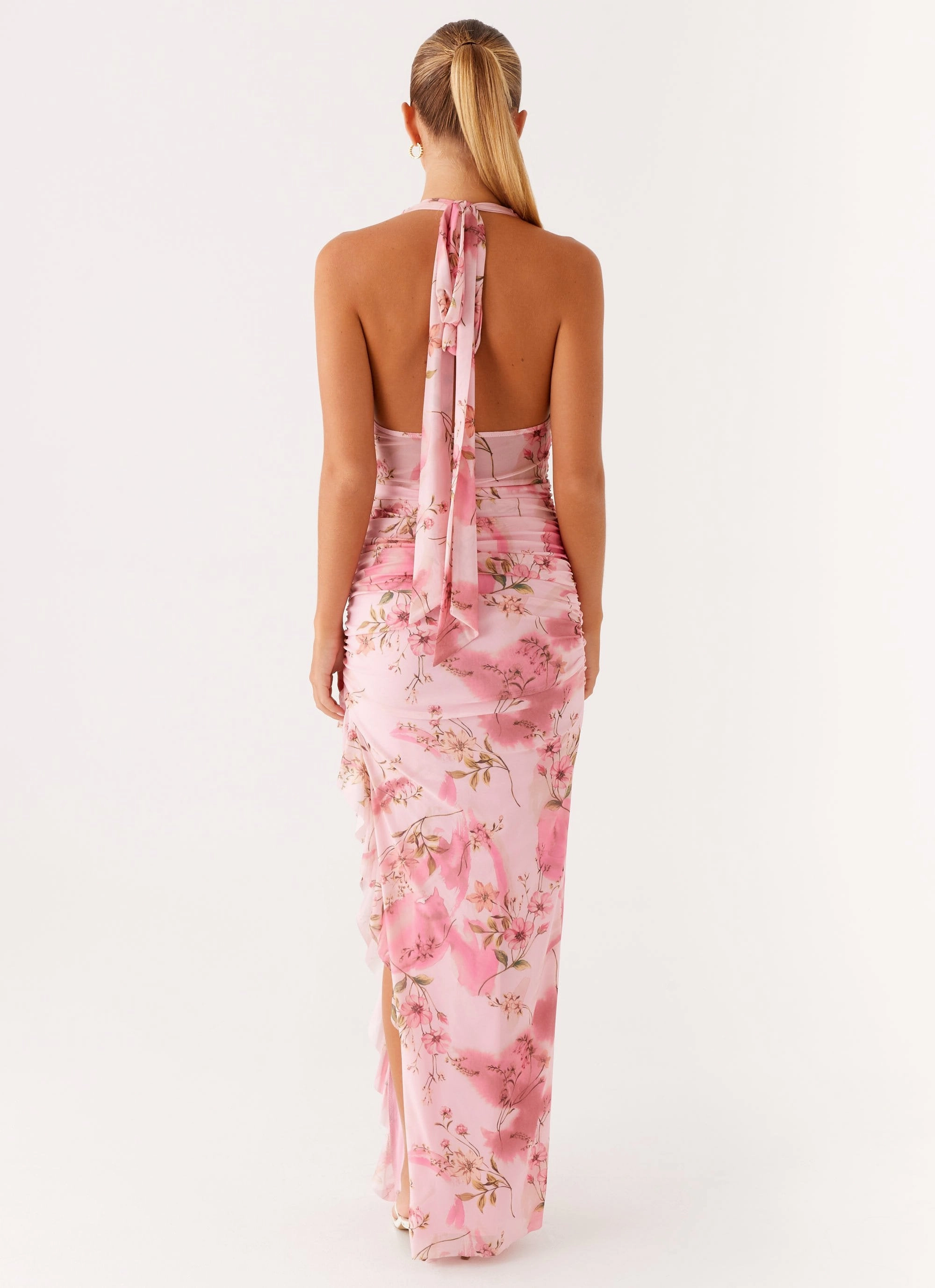 Micca Halter Maxi Dress - Pink Floral Print