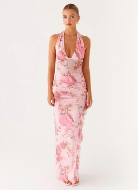 Micca Halter Maxi Dress - Pink Floral Print Micca Halter Maxi Dress - Pink Floral Print