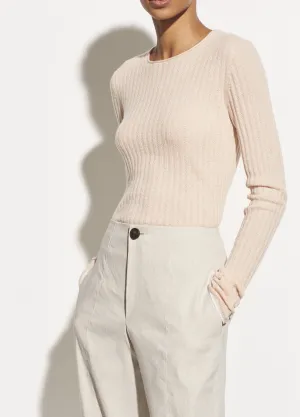 Micro Stripe Cashmere Crew in Pale Alder/Pink Sand
