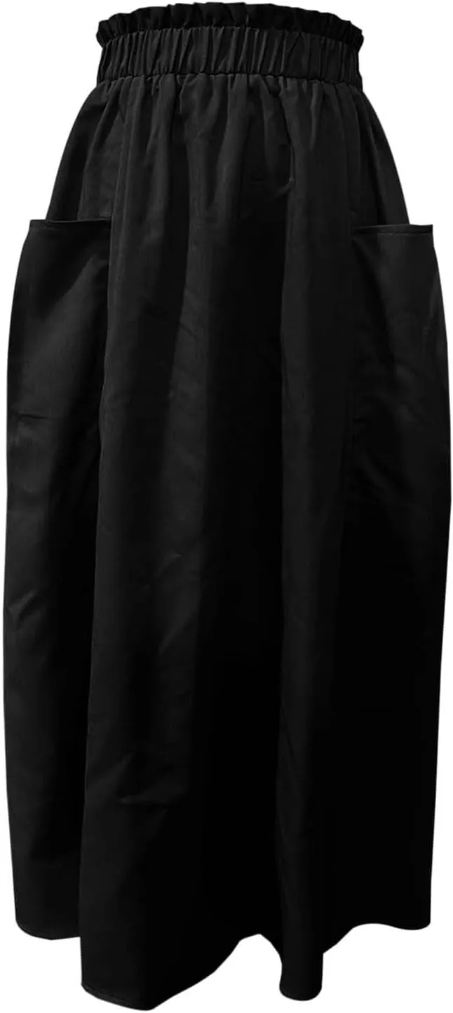 Midi Skirts for Women High Elastic Waist Loose Casual Flowy A-Line Summer Vacation Maxi Skirts with Pockets Streetwear