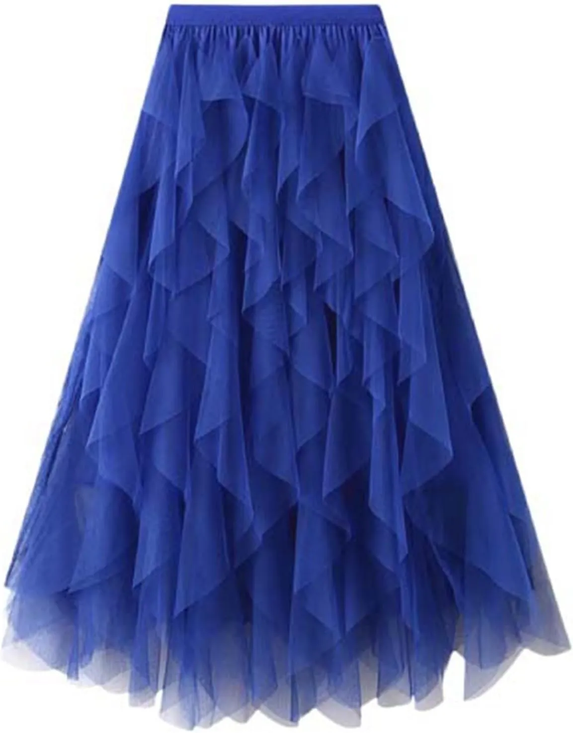 Midi Skirts for Women Lightweight Tummy Control High Elastic Waist Lace Sheer Ruffle Hem A-Line Palazzo Skirts