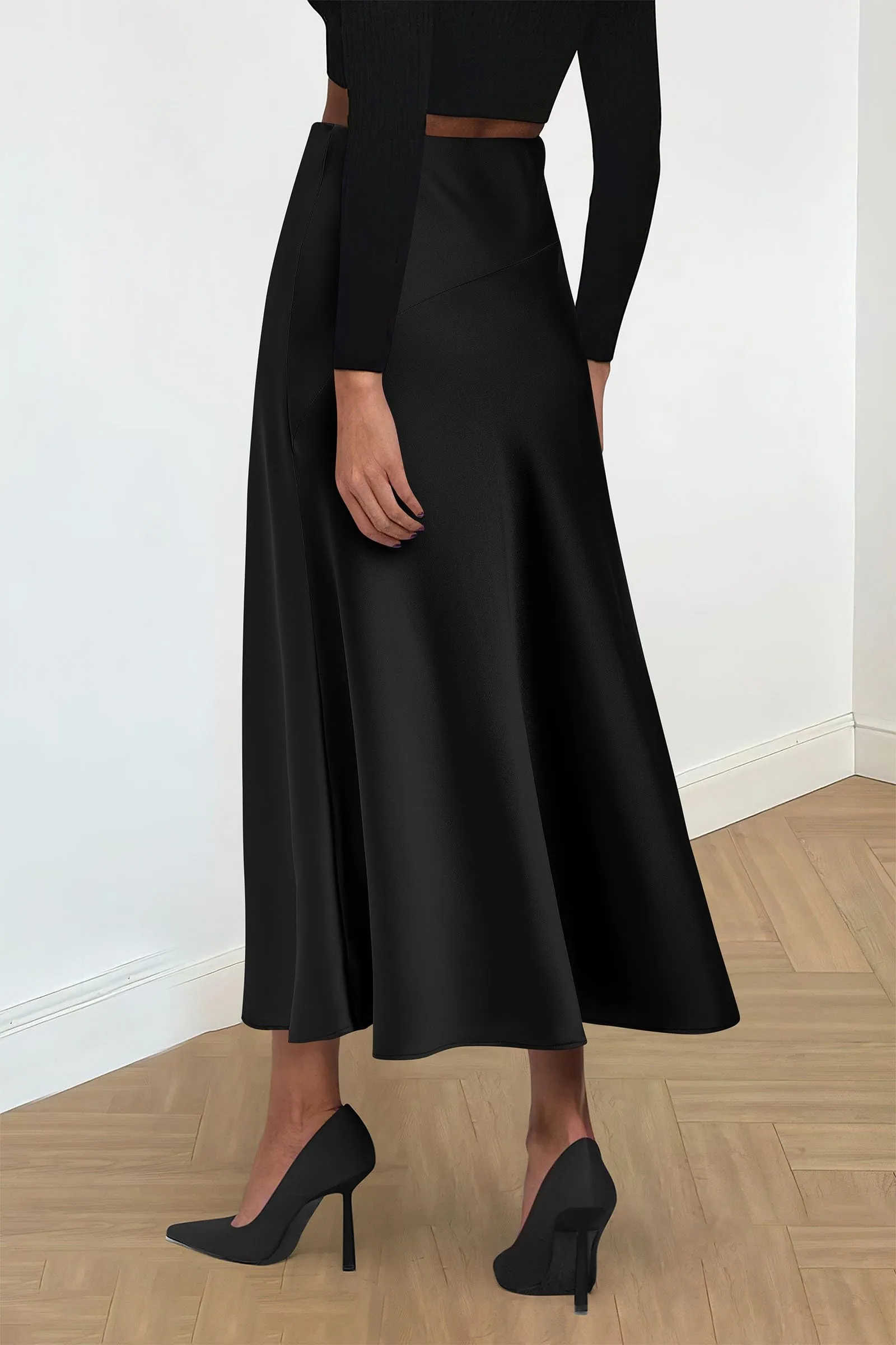 Midi Skirts Summer High Waisted Ruffle A Line Satin Mermaid Skirt