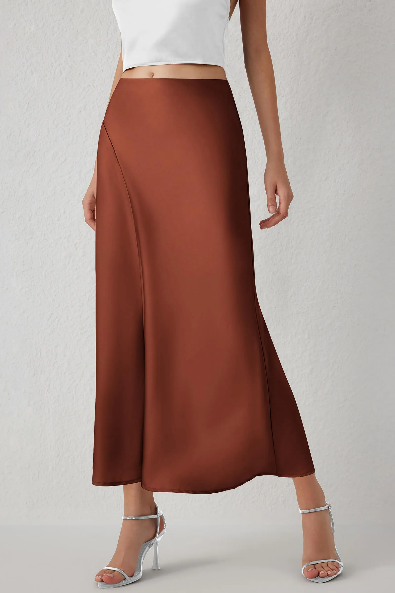 Midi Skirts Summer High Waisted Ruffle A Line Satin Mermaid Skirt