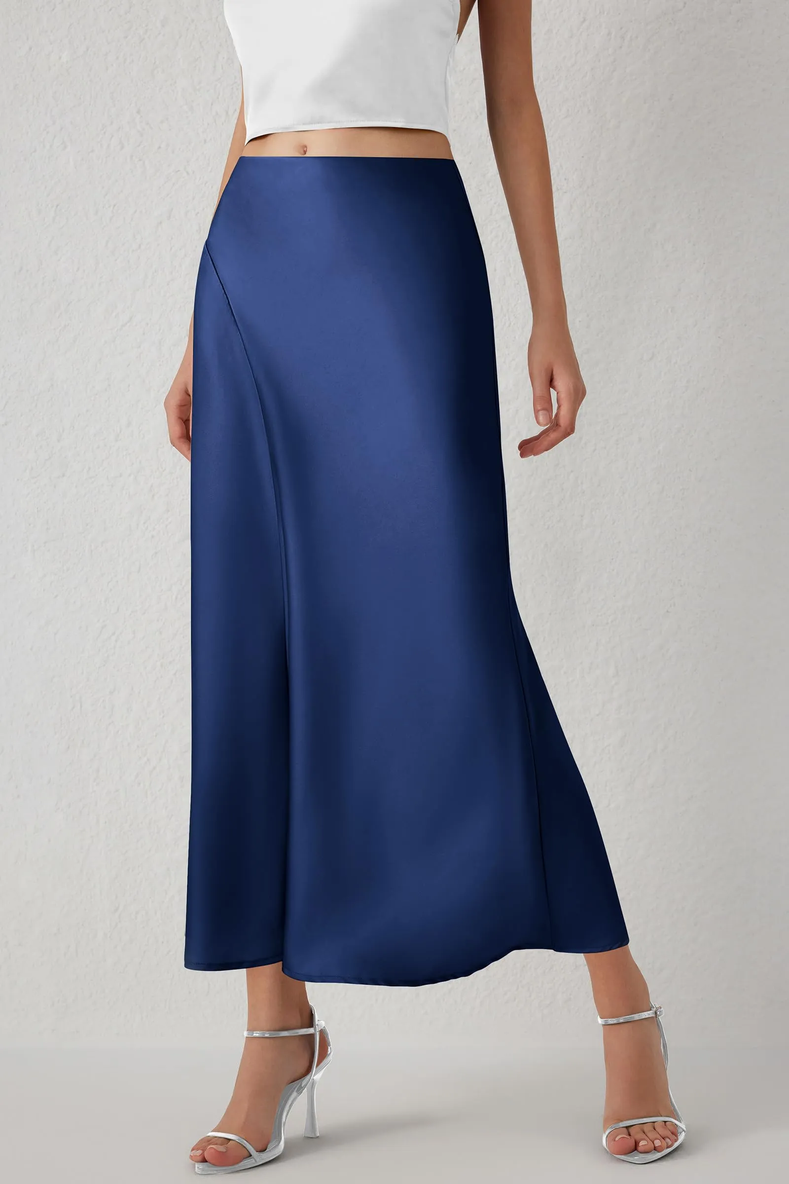 Midi Skirts Summer High Waisted Ruffle A Line Satin Mermaid Skirt