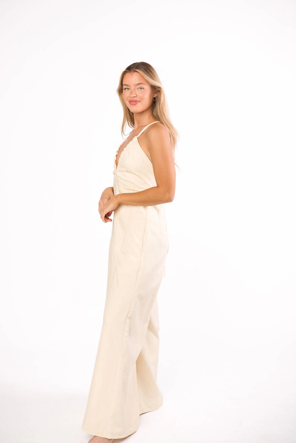 Midweek 100% Cotton Denim Jumpsuit in Ivory *Final-Sale*