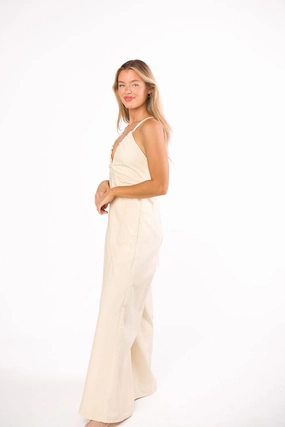 Midweek 100% Cotton Denim Jumpsuit in Ivory *Final-Sale* Midweek 100% Cotton Denim Jumpsuit in Ivory *Final-Sale*