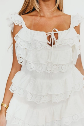 Mikayla 100% Cotton Lace and Gauze Contrast Tiered Maxi Dress in Off-White *Final-Sale* Mikayla 100% Cotton Lace and Gauze Contrast Tiered Maxi Dress in Off-White *Final-Sale*