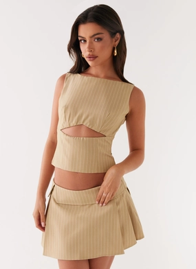 Miki Mini Skirt - Beige Stripe Miki Mini Skirt - Beige Stripe