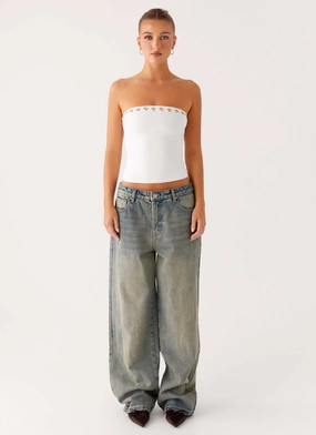 Miku Eyelet Strapless Top - White Miku Eyelet Strapless Top - White