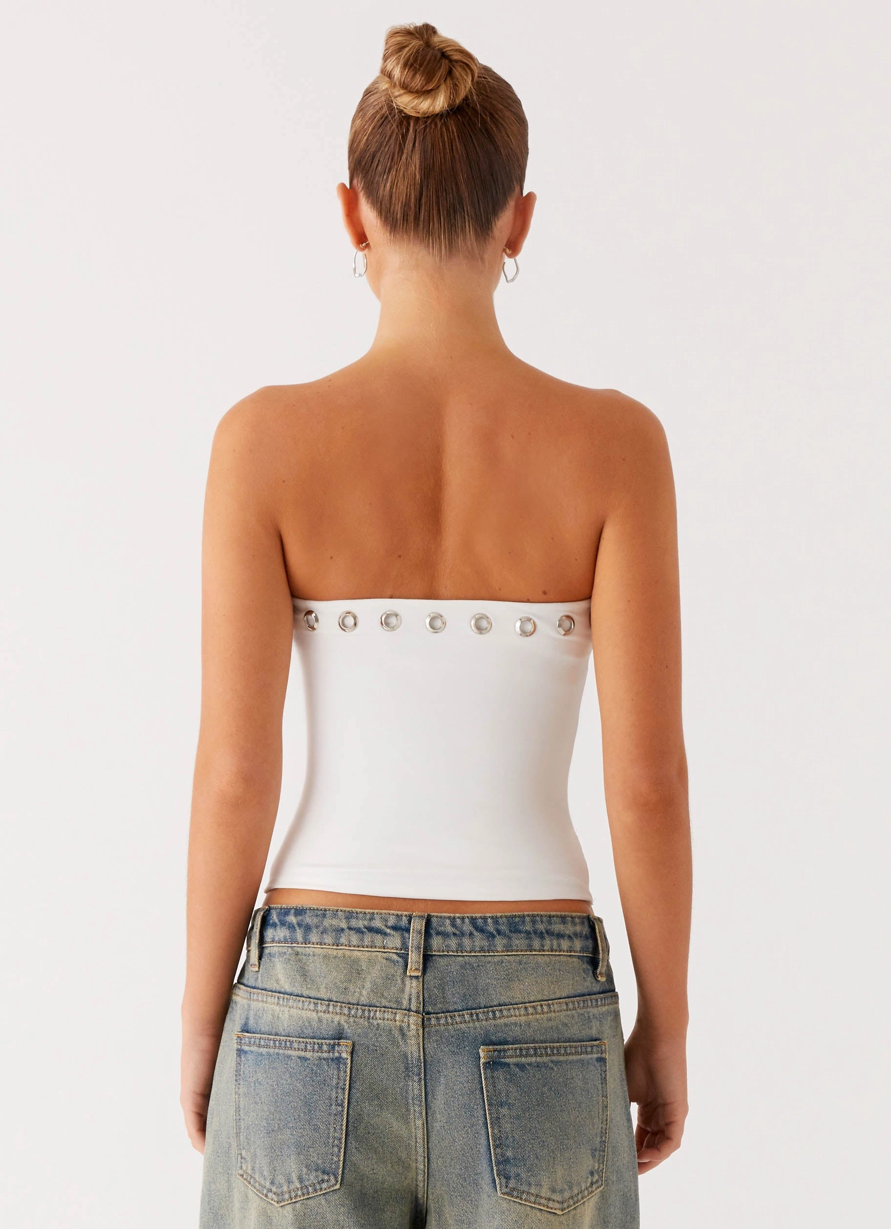 Miku Eyelet Strapless Top - White