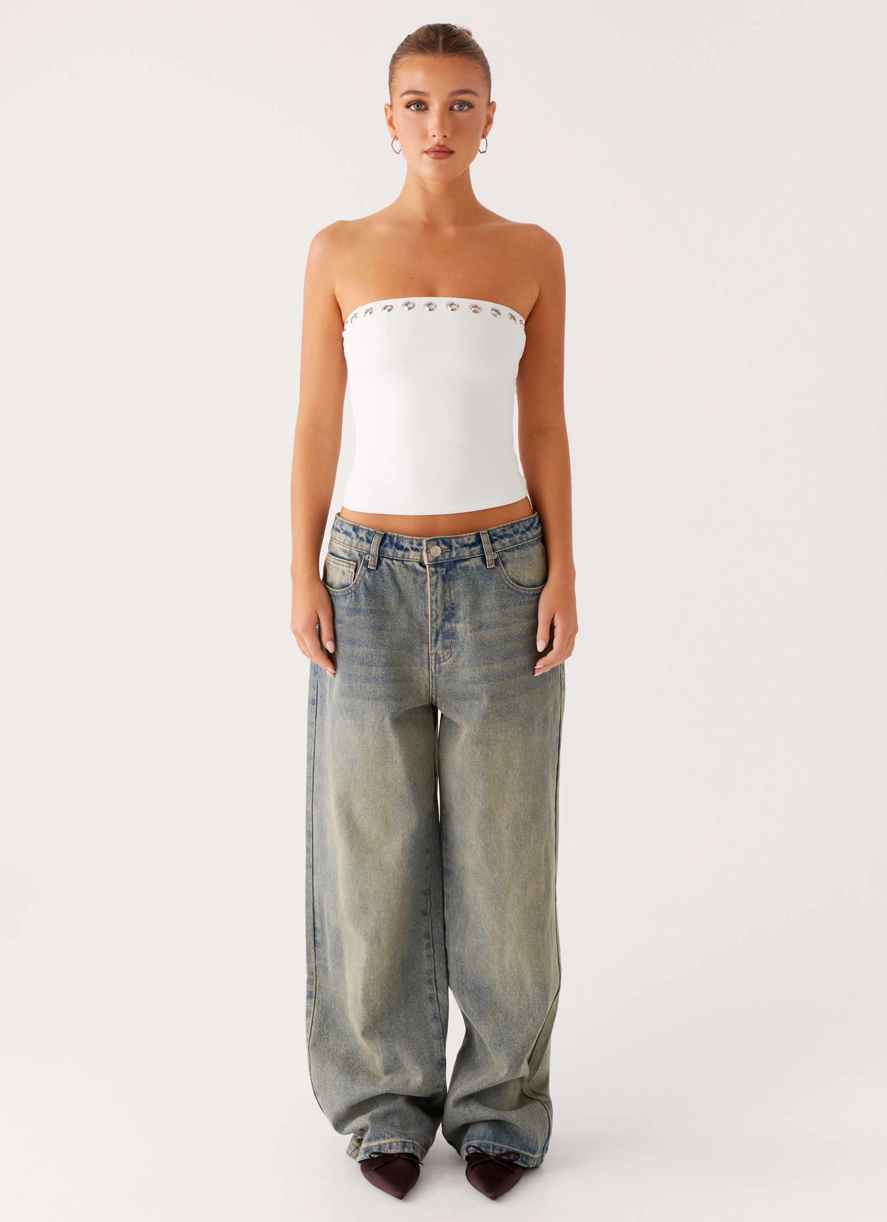 Miku Eyelet Strapless Top - White