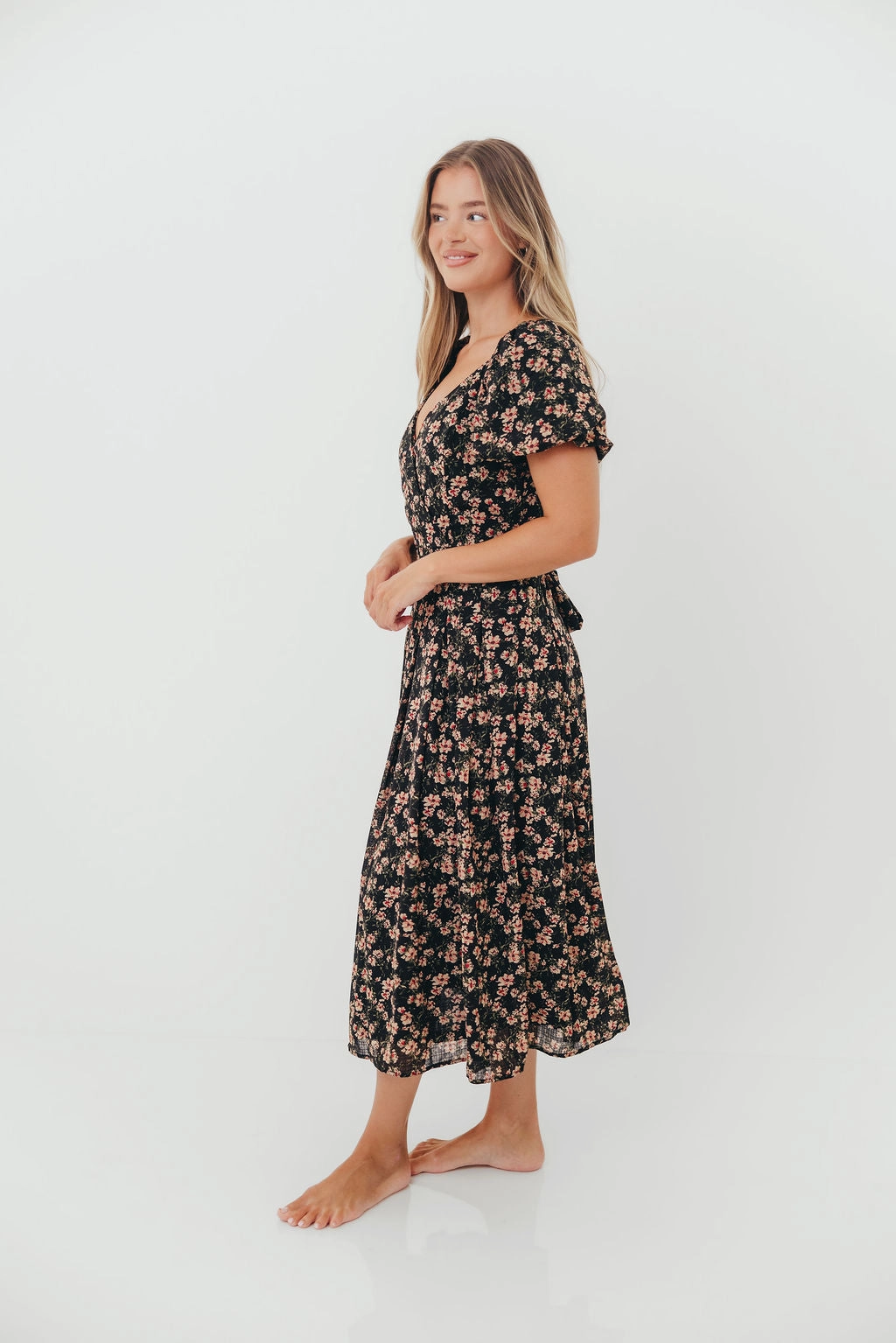 Milania Midi Dress in Black Floral